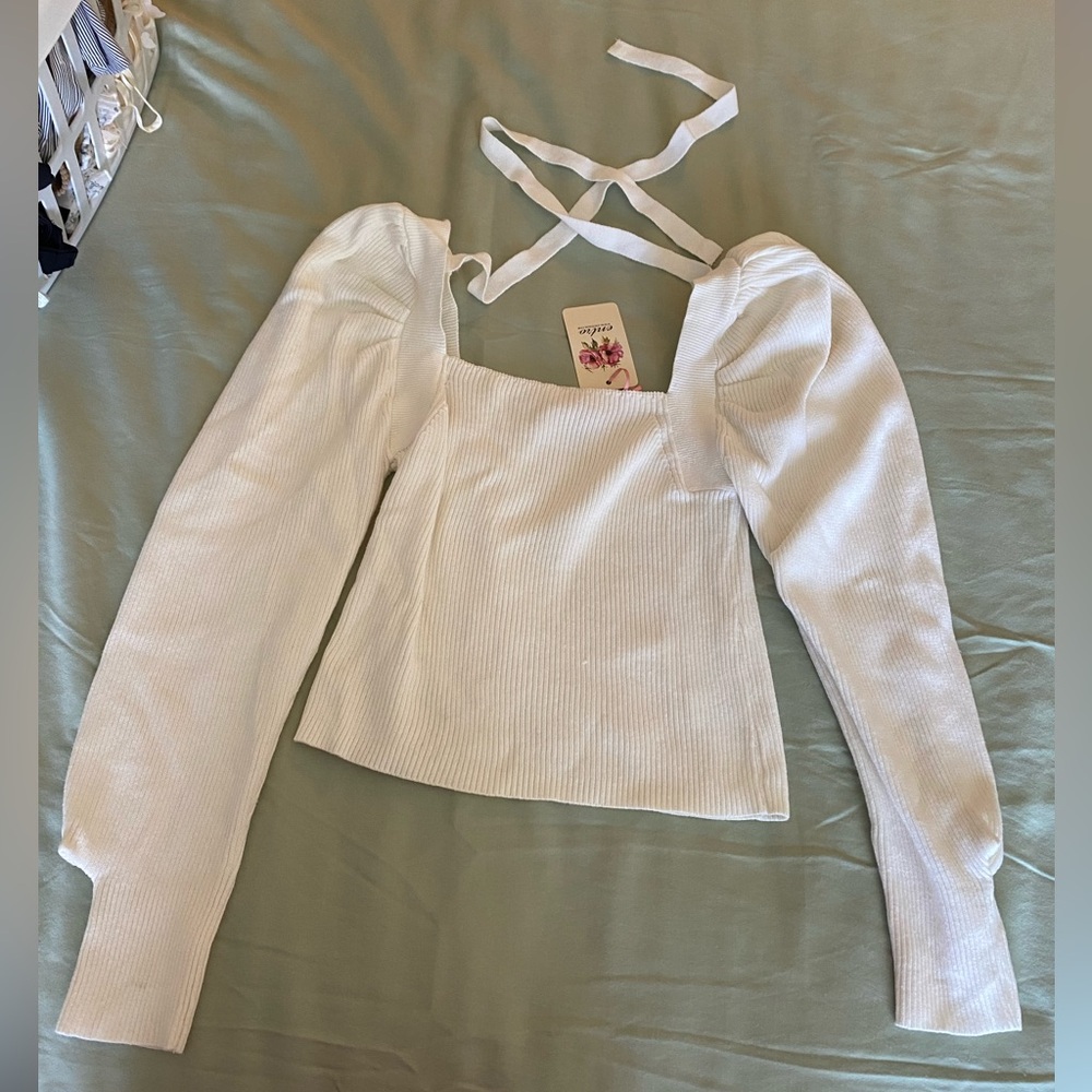 Entro white tie back sweater NWT